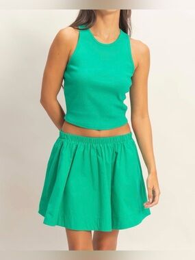 Double Zero Green A-Line Skirt & Ribbed Tank Set - NWTs